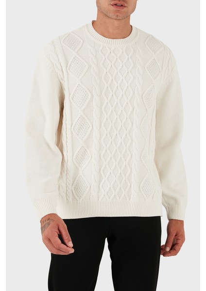 Yün Karışımlı Regular Fit Bisiklet Yaka Örgülü Kazak Erkek Kazak XM001331 AF13776 U0009