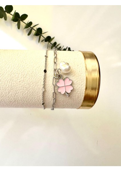 Yonca Charmlı ve Incili Ayarlanabilir Bileklik modelleri