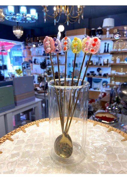 Altın Pasta Desen 6'lı Kahve Kaşık