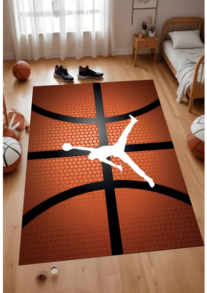 Dijital Baskılı Kaymaz Basketbol Desenli Çocuk Oyun Halısı