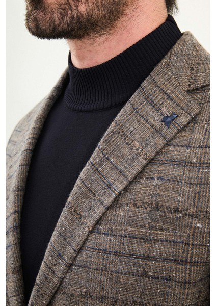 Ekoseli Slim Fit Mono Yaka Yün Erkek Ceket fiyatları