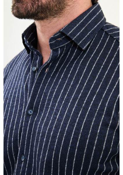 Çizgili Slim Fit Yün Erkek Gömlek fiyatları