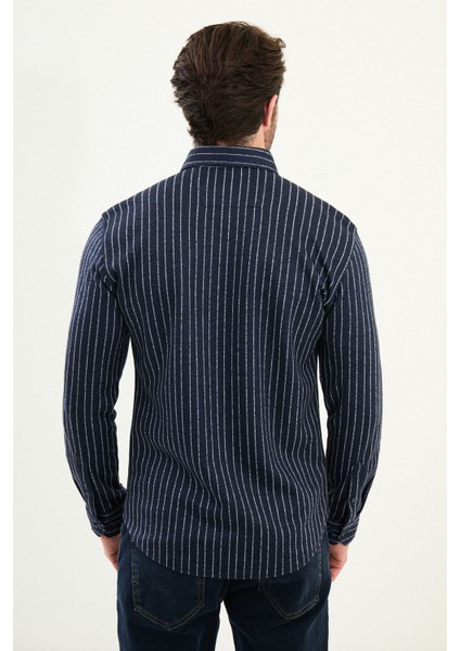 Çizgili Slim Fit Yün Erkek Gömlek modelleri