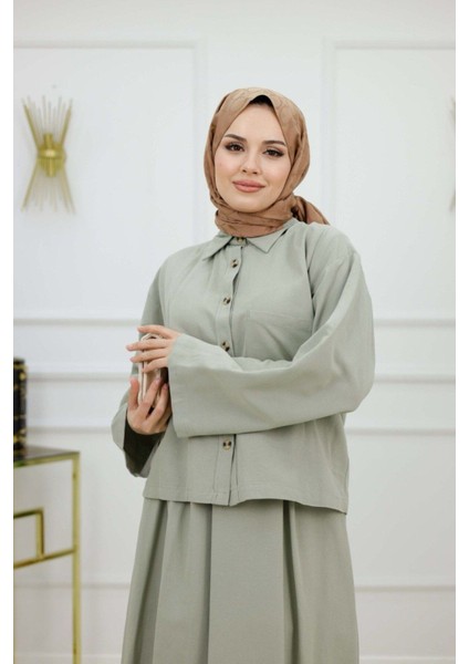 Kadın Tesettür 2'li Takım Keten Gömlek & Etek modelleri