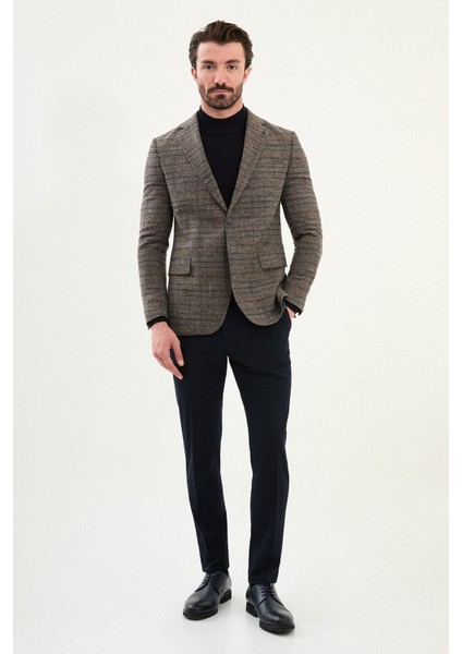 Ekoseli Slim Fit Mono Yaka Yün Erkek Ceket modelleri