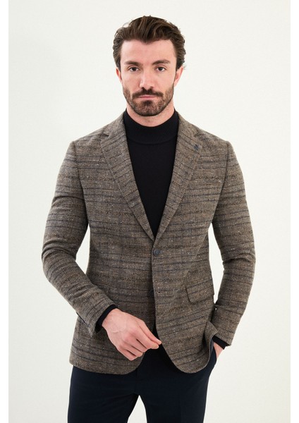 Ekoseli Slim Fit Mono Yaka Yün Erkek Ceket fırsatları