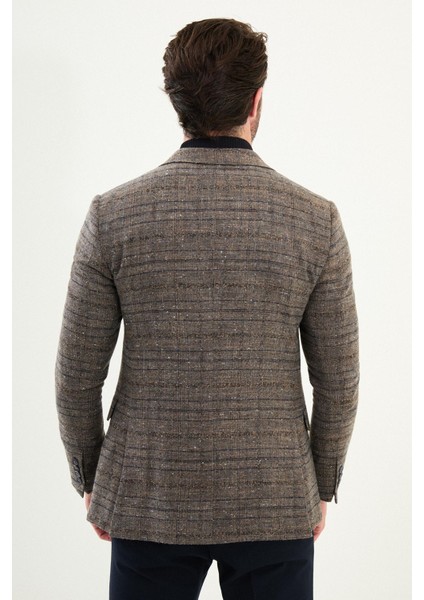 Ekoseli Slim Fit Mono Yaka Yün Erkek Ceket indirimleri