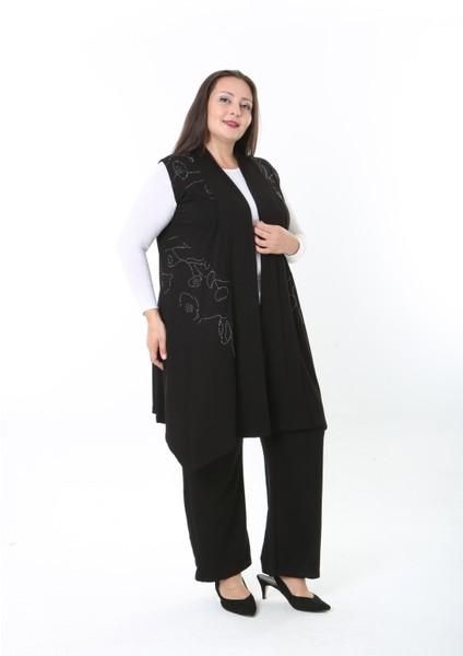 Kadın Likralı Taşlı Büyük Beden Yelek