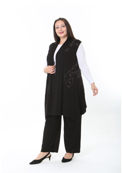 Kadın Likralı Taşlı Büyük Beden Yelek