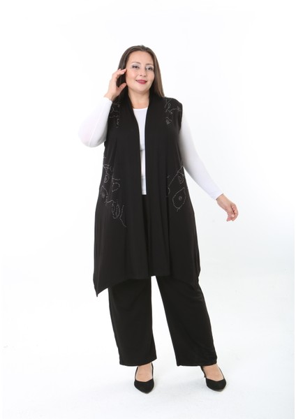 Kadın Likralı Taşlı Büyük Beden Yelek