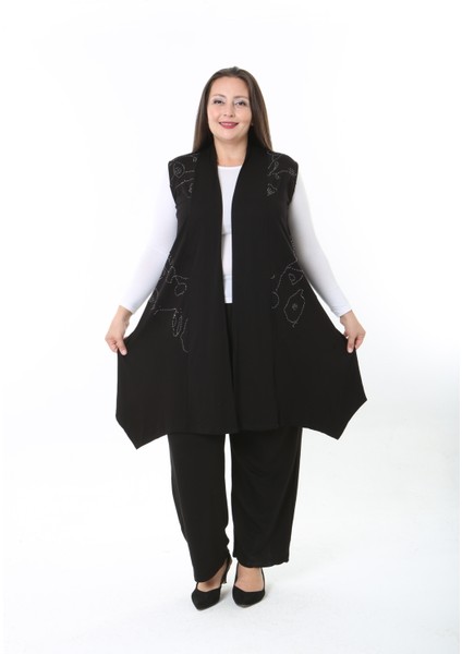 Kadın Likralı Taşlı Büyük Beden Yelek