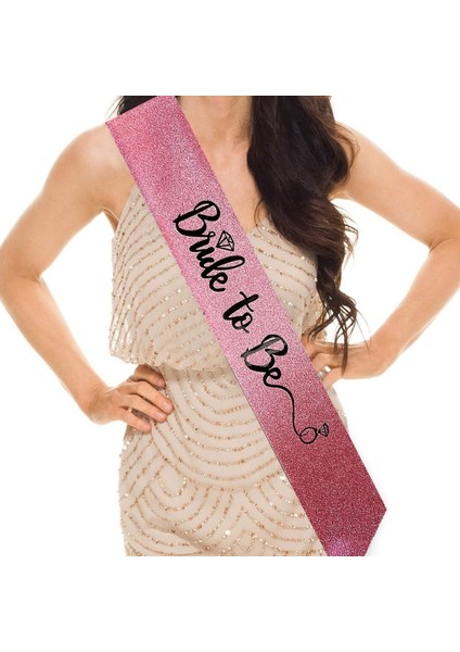 Pembe Üzeri Siyah Italik Alyanslı Bride To Be Yazılı Simli Işıltılı Kuşak Kemer 10 cm Genişlik (4915)