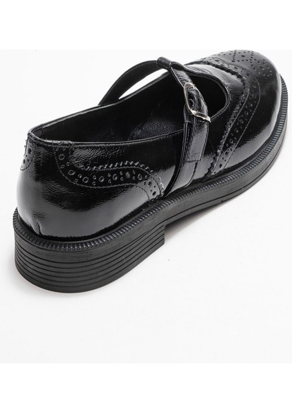 Janney Siyah Rugan Hakiki Deri Bantlı Kadın Loafer Ayakkabı indirimleri