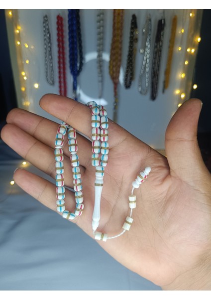 Firuze ve Mercan Işlemeli Mineli Deve Kemiği Tesbih