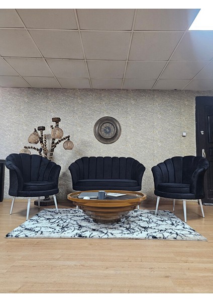 Istiridye Takım Beyaz Boyalı Sivriltme Ayak Çay Seti Koltuk Takımı Siyah Renk 110 x 48 Boyut/ebat