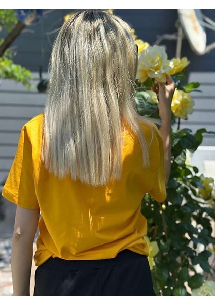 Regular Fit Bisiklet Yaka %100 Pamuk Kısa Kol Unisex Basic Sarı Tişört modelleri