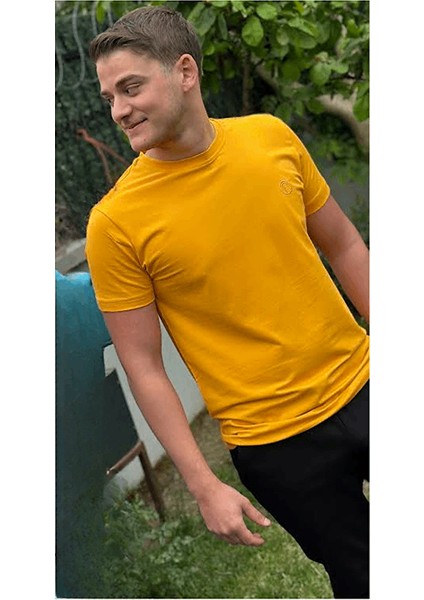 Regular Fit Bisiklet Yaka %100 Pamuk Kısa Kol Unisex Basic Sarı Tişört indirimleri