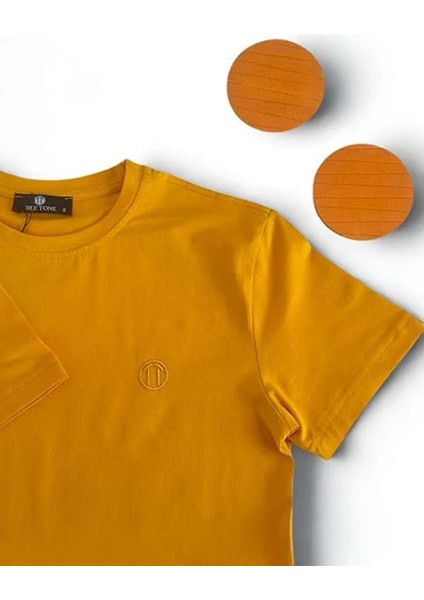 Regular Fit Bisiklet Yaka %100 Pamuk Kısa Kol Unisex Basic Sarı Tişört