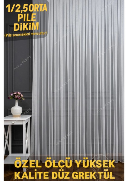 Grek Tül (1/2,5) Orta Pile Her Odaya Uygun Etek Kurşunlu Tül Perde