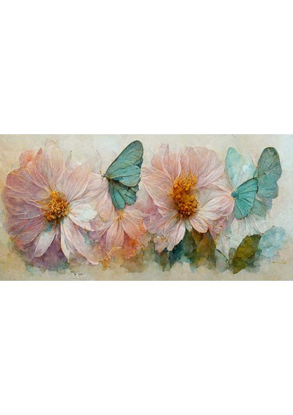 Dekoratif Çiçek Kelebek Kanvas Tablo