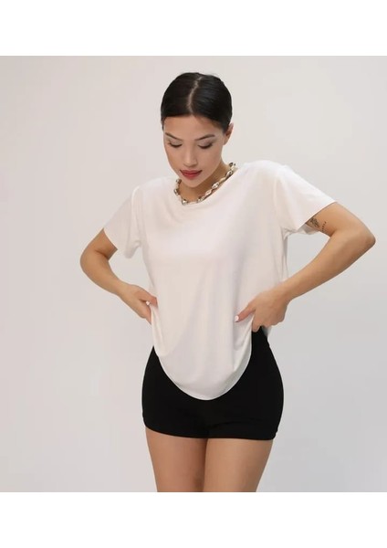 Kadın Yuvarlak Yaka Kol Etek Lazer Kesim Modal T-Shirt fiyatları