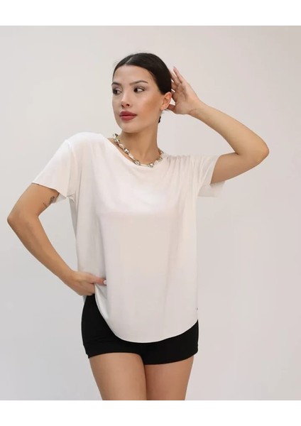 Kadın Yuvarlak Yaka Kol Etek Lazer Kesim Modal T-Shirt modelleri