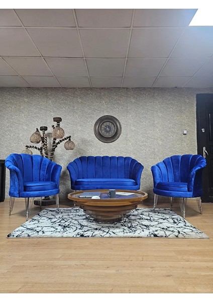 Istiridye Takım Krom Kaplama Telli Ayak Çay Seti Koltuk Takımı Mavi Renk 110 x 48 Boyut/ebat