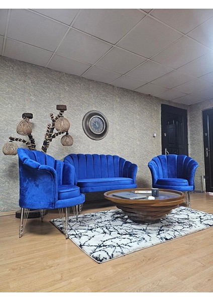 Istiridye Takım Krom Kaplama Telli Ayak Çay Seti Koltuk Takımı Mavi Renk 110 x 48 Boyut/ebat modelleri
