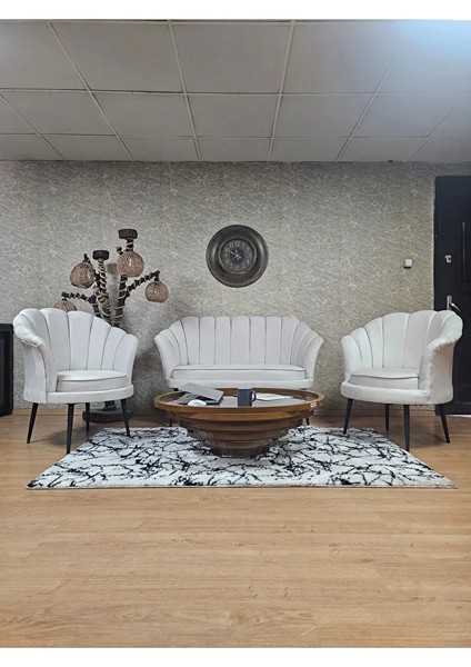 Istiridye Takım Siyah Boyalı Sivriltme Ayak Çay Seti Koltuk Takımı Krem Renk 110 x 48 Boyut/ebat