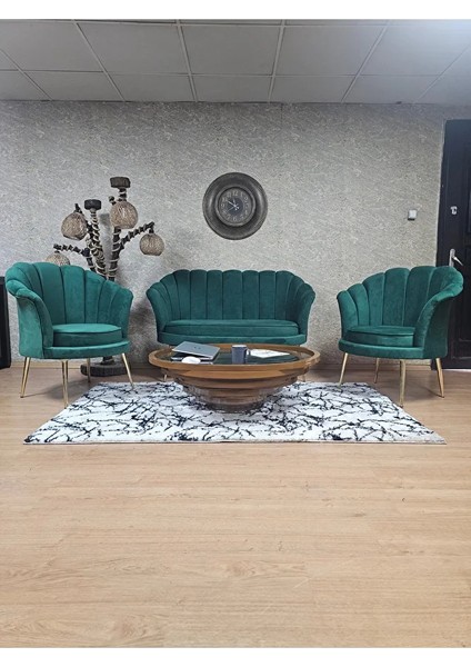 Istiridye Takım Gold Kaplama Sivriltme Ayak Çay Seti Koltuk Takımı Yeşil Renk 110 x 48 Boyut/ebat