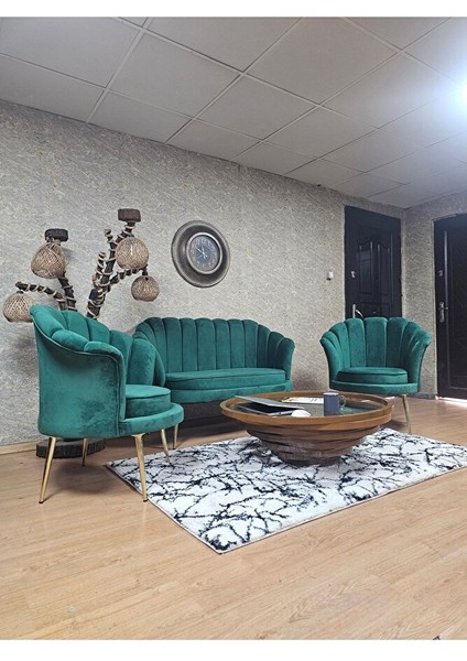 Istiridye Takım Gold Kaplama Sivriltme Ayak Çay Seti Koltuk Takımı Yeşil Renk 110 x 48 Boyut/ebat modelleri