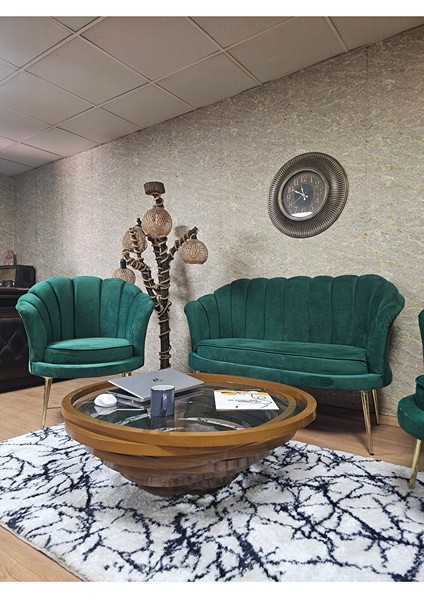 Istiridye Takım Gold Kaplama Sivriltme Ayak Çay Seti Koltuk Takımı Yeşil Renk 110 x 48 Boyut/ebat fırsatları