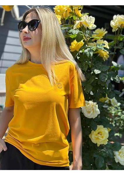 Regular Fit Bisiklet Yaka %100 Pamuk Kısa Kol Unisex Basic Sarı Tişört