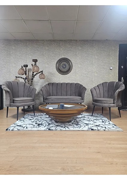 Istiridye Takım Siyah Boyalı Sivriltme Ayak Çay Seti Koltuk Takımı Kahverengi Renk 110 x 48 Boyut/ebat