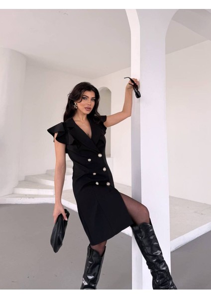 Fırfır Yaka Ceket Elbise