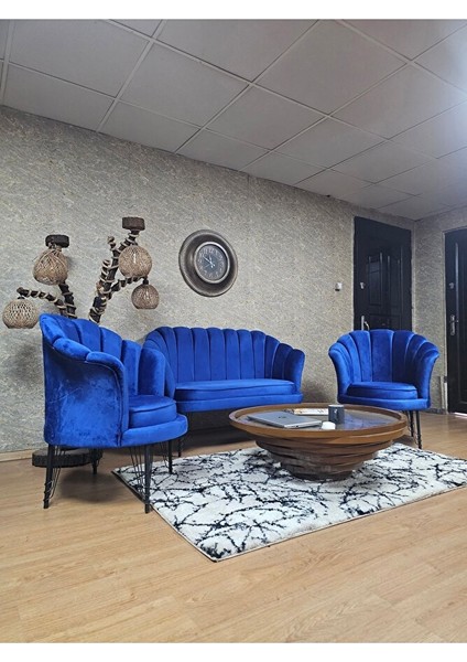Istiridye Takım Siyah Boyalı Telli Ayak Çay Seti Koltuk Takımı Mavi Renk 110 x 48 Boyut/ebat modelleri