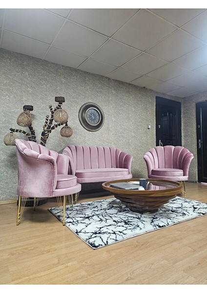 Istiridye Takım Gold Kaplama Telli Ayak Çay Seti Koltuk Takımı Pembe Renk 110 x 48 Boyut/ebat modelleri