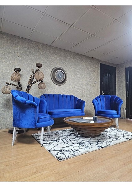 Istiridye Takım Beyaz Boyalı Telli Ayak Çay Seti Koltuk Takımı Mavi Renk 110 x 48 Boyut/ebat modelleri