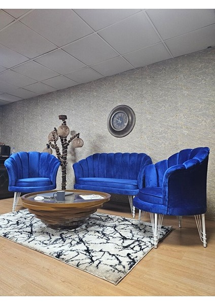 Istiridye Takım Beyaz Boyalı Telli Ayak Çay Seti Koltuk Takımı Mavi Renk 110 x 48 Boyut/ebat fırsatları