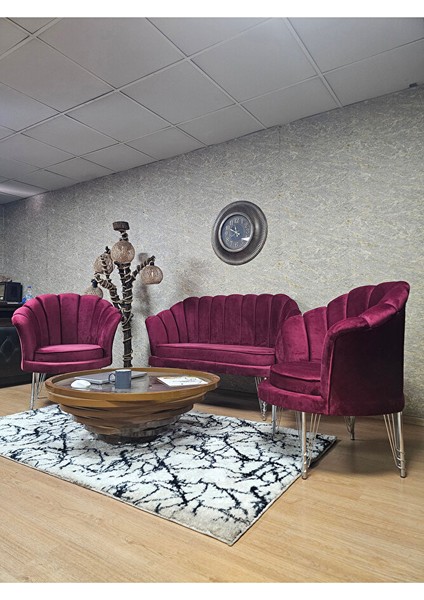 Istiridye Takım Krom Kaplama Telli Ayak Çay Seti Koltuk Takımı Bordo Renk 110 x 48 Boyut/ebat fırsatları