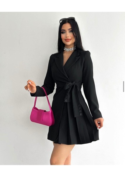 Yan Pileli Düğme Detaylı Ceket Elbise