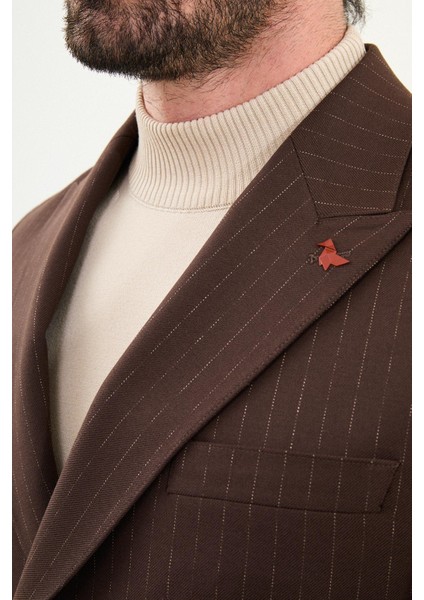 Çizgili Slim Fit Geniş Yaka Kruvaze Metal Düğmeli Erkek Takım Elbise fiyatları