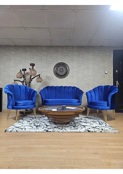 Istiridye Takım Gold Kaplama Telli Ayak Çay Seti Koltuk Takımı Mavi Renk 110 x 48 Boyut/ebat