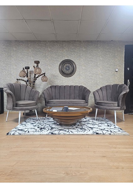 Istiridye Takım Beyaz Boyalı Sivriltme Ayak Çay Seti Koltuk Takımı Kahverengi Renk 110 x 48 Boyut/ebat