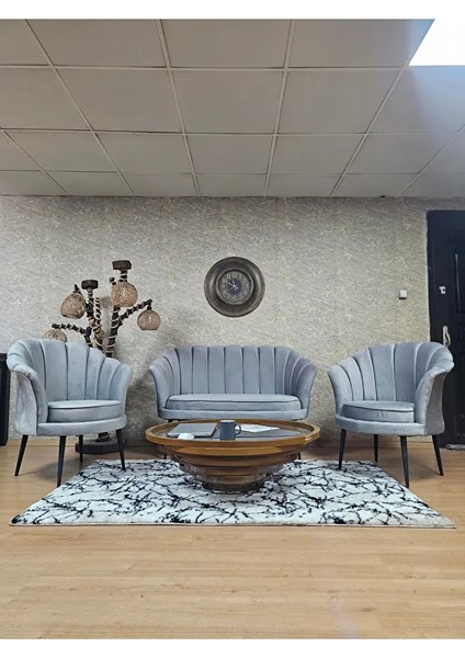 Istiridye Takım Siyah Boyalı Sivriltme Ayak Çay Seti Koltuk Takımı Gri Renk 110 x 48 Boyut/ebat