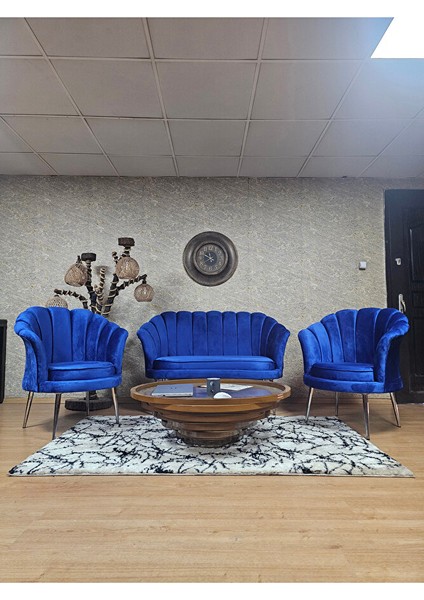 Istiridye Takım Krom Kaplama Sivriltme Ayak Çay Seti Koltuk Takımı Mavi Renk 110 x 48 Boyut/ebat