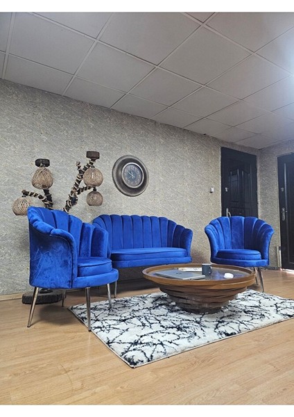 Istiridye Takım Krom Kaplama Sivriltme Ayak Çay Seti Koltuk Takımı Mavi Renk 110 x 48 Boyut/ebat modelleri