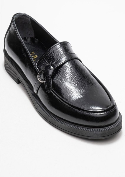 Galea Siyah Rugan Tokalı Hakiki Deri Kadın Loafer Ayakkabı modelleri
