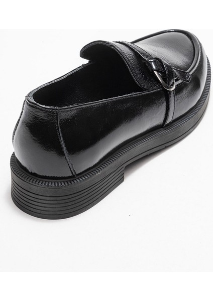 Galea Siyah Rugan Tokalı Hakiki Deri Kadın Loafer Ayakkabı indirimleri