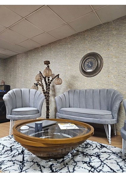 Istiridye Takım Beyaz Boyalı Telli Ayak Çay Seti Koltuk Takımı Gri Renk 110 x 48 Boyut/ebat fırsatları